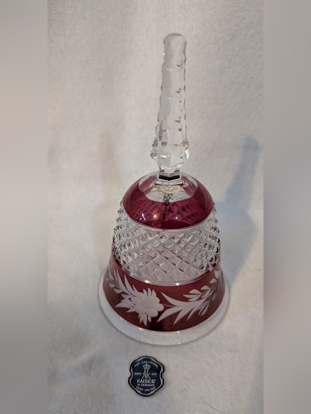 Vintage AK Kaiser 24% Lead Crystal Ruby Red on Clear Bell
